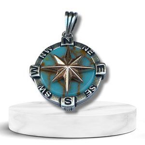 Stunning Gold Northstar Compass Pendant w/ Turquoise Accent - Unisex 925 Sterlin